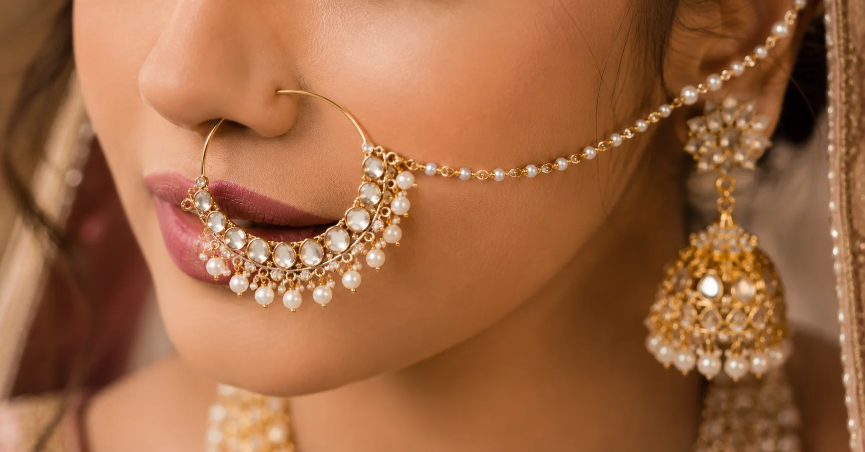 Punjabi Bridal Nath — Gold Nose Ring with Chain