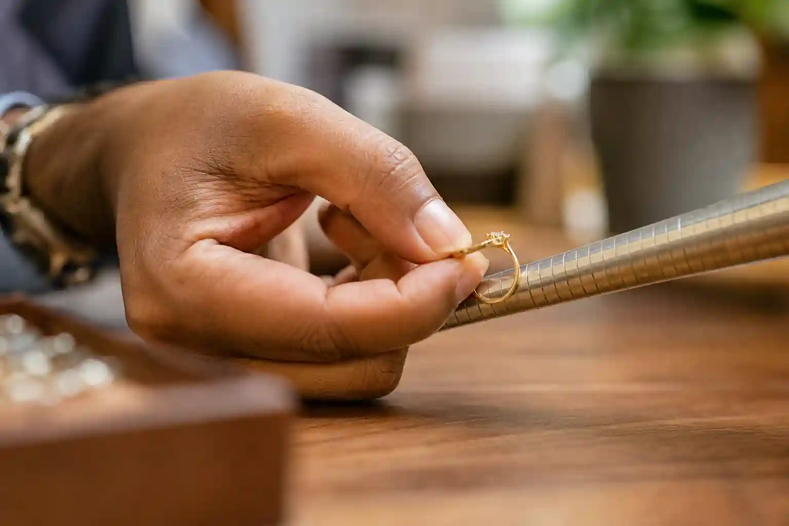 Engagement Ring Size Guide — Measuring Ring on Sizing Tool