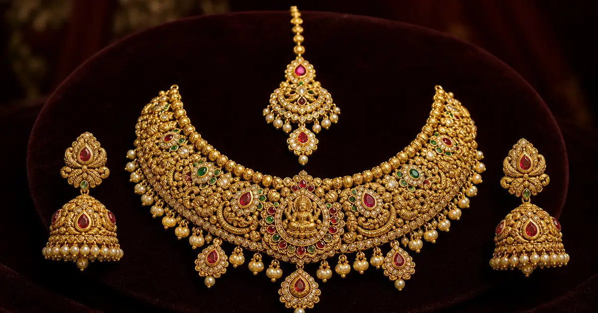 Indian bride wedding day look with coordinated bridal jewellery set