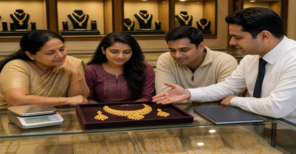 Family reviewing bridal set cost options at an Edmonton jewellery counter