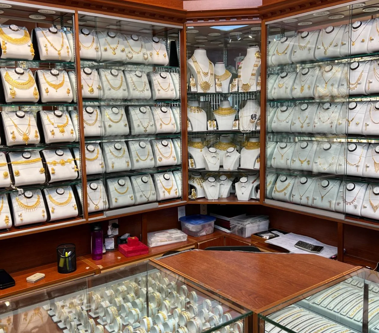 Gold jewellery showcase at Bharat Jewellers Surrey BC