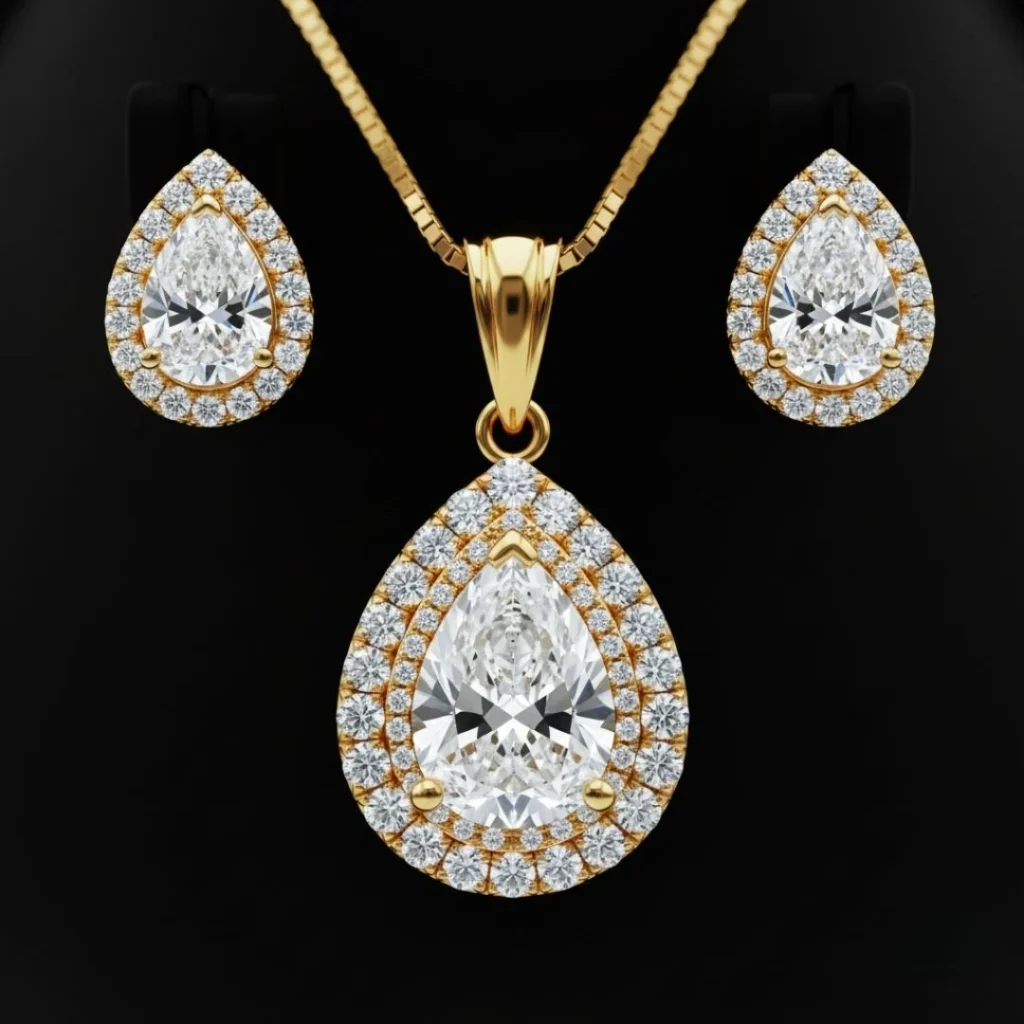 Elegant diamond pendant and earrings set luxury jewellery