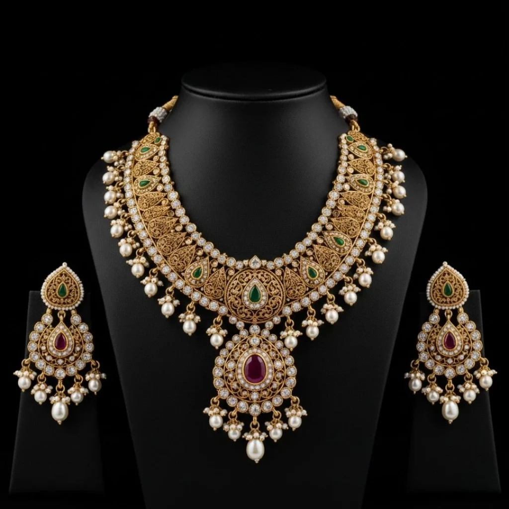 Heritage gold necklace traditional Indian craftsmanship jewellery